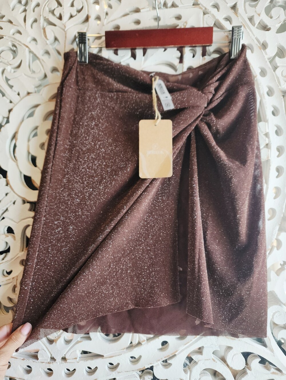 BERLOOK DARK COFFEE SHIMMER COVER UP SKIRT NWT WOMENS SIZE MEDIUM - Picture 4 of 16